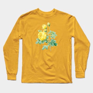 Yellow Rose Flower Vintage Botanical Illustration Long Sleeve T-Shirt